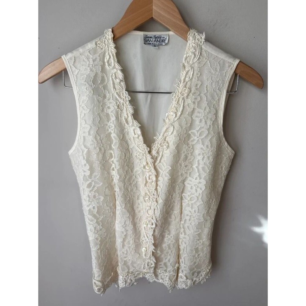 Vintage San Andre Ivory Lace Tie Back Vest Top